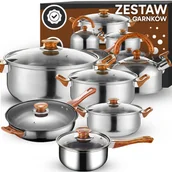 Zestawy garnków i patelni - Zestaw garnków kuchennych z pokrywkami czajnikiem patelnią na gaz indukcję - 11 el. - miniaturka - grafika 1