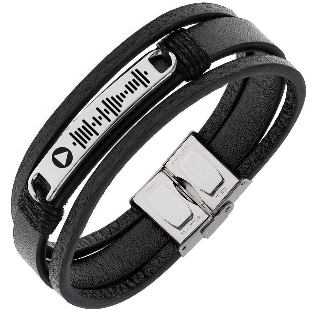 Szeroka skórzana męska bransoletka Music