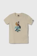 Koszulki dla chłopców - Quiksilver t-shirt bawełniany dziecięcy NEVERENDINGSURF kolor beżowy z nadrukiem - miniaturka - grafika 1