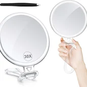 Lusterka do makijażu - Lustro do makijażu z 30-krotnym powiększeniem, dwustronne (1X/30X), poręczne lusterko z uchwytem – lusterko kosmetyczne do podróży - miniaturka - grafika 1