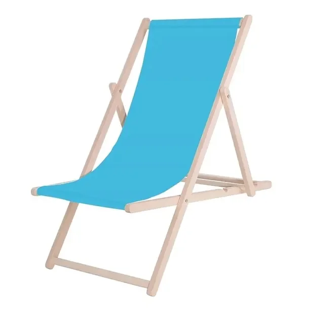 Leżak Drewniany Ogrodowy Plażowy Składany Niebieski Tkanina Leżaki Plażowe