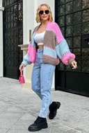 Swetry damskie - Krótki kardigan oversize - baby róż/błękitny One size - miniaturka - grafika 1