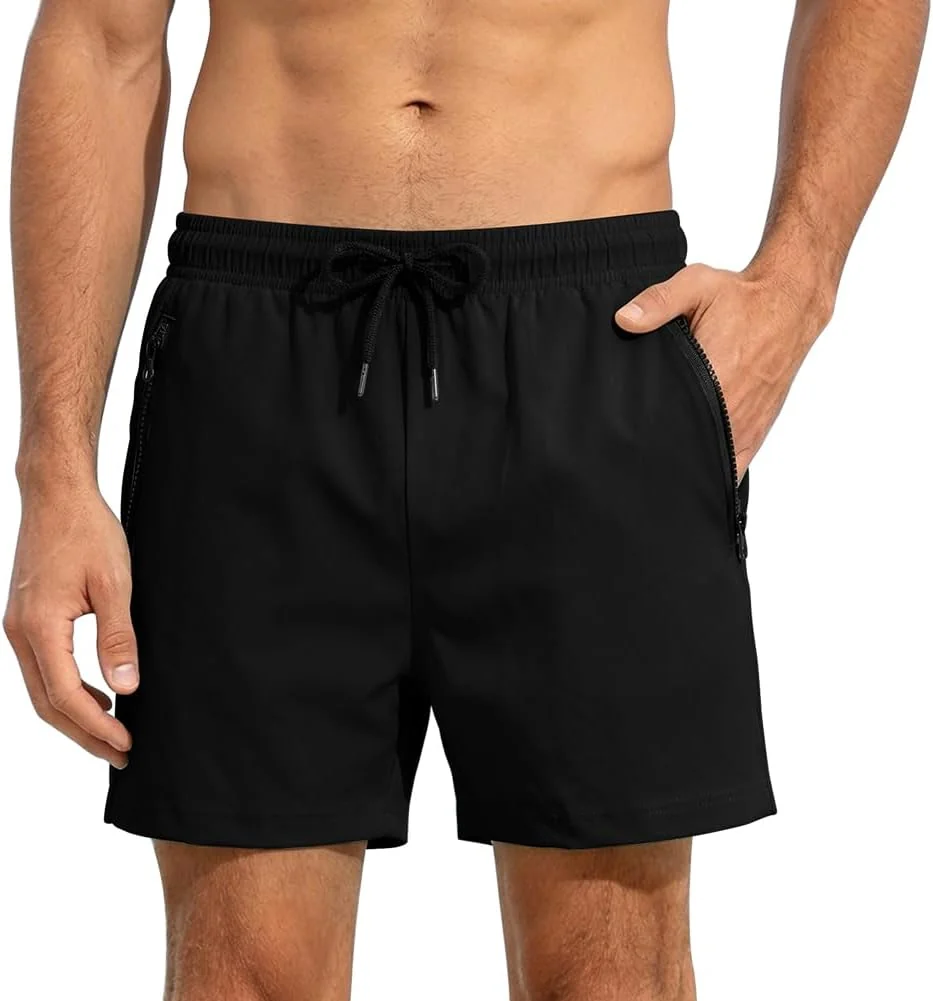 KĄPIELÓWKI MĘSKIE SZYBKOSCHNĄCE SZORTY PLAŻOWE SPORTOWE SPODENKI ZAMKIEM CZARNE / M CZARNY (BLACK) / L