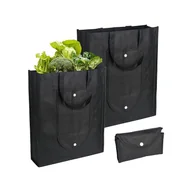 Torby i wózki na zakupy - Zestaw 2 toreb na zakupy, torby wielokrotnego użytku, składane torby na zakupy, czarne, 32 x 38 cm, ekologiczna torba na zakupy - miniaturka - grafika 1