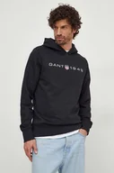 Bluzy męskie - Gant bluza męska kolor czarny z kapturem z nadrukiem - miniaturka - grafika 1