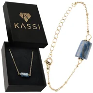 Bransoletki - Bransoletka pozłacana ze stali chirurgicznej z kamieniem Lapis Lazuli - miniaturka - grafika 1