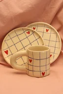 Talerze - Talerz w kratkę i serca ceramiczny ręcznie robiony - miniaturka - grafika 1