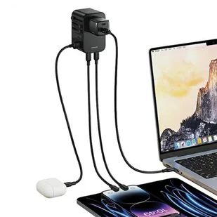 USAMS Adapter siec 1xUSB+2xUSB-C T62 65W 4w1 US/AU/EU/UK czarny/black CC199TC01 (US-CC199) Univesal Travel Charger - Ładowarki do telefonów - miniaturka - grafika 6