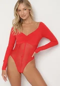 Body - Czerwone Body Vices z Długim Rękawem i Dekoltem w Serek Aleriie - miniaturka - grafika 1