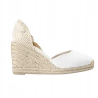 Sandały damskie - Sandały Ecru na Koturnie Damskie Wiązane 40 Sdo - miniaturka - grafika 1