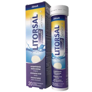 Zdrovit Litorsal Senior+, dla diabetyków, smak pomarańczowy, 20 tabletek musujących - Witaminy i minerały - miniaturka - grafika 1