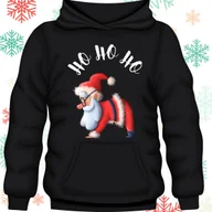 Bluzy męskie - Bluza uniwersalna typu kangurka z kapturem Ho Ho Ho Mikołaj rozmiar XS czarna świąteczna - miniaturka - grafika 1