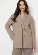 Marynarki i żakiety damskie - Beżowa Dwurzędowa Marynarka z Usztywnioną Linią Ramion Sonarilla - miniaturka - grafika 1