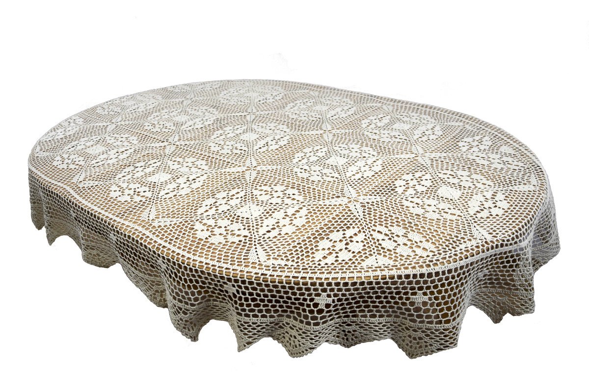 OBRUS Owalny Szydełkowy Beżowy 130x180 Koronkowy Naturalny W Stylu BOHO