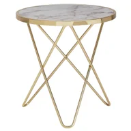 Ławy i stoliki kawowe - WOHNLING Design stolik boczny marmurowy biały okrągły Ø55 cm złota metalowa rama, mały stolik do salonu, stolik kawowy - miniaturka - grafika 1