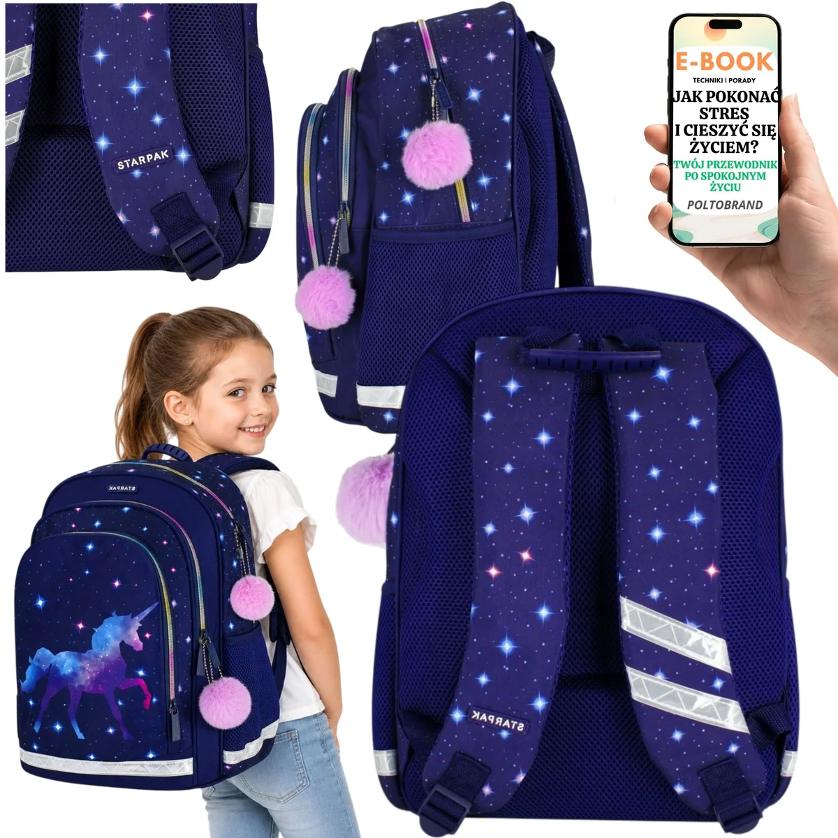 PLECAK dla DZIEWCZYNKI do SZKOŁY JEDNOROŻEC Galaxy Unicorn A4 + E-BOOK-1