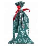 Ozdoby bożonarodzeniowe - Woreczek poliestrowy świąteczny 20x35cm ZIELONY BIAŁE CHOINKI - miniaturka - grafika 1