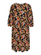 Sukienki - ONLY CARMAKOMA Sukienka damska CARFESTI 3/4 Calf Dress AOP, czarna/AOP: festiwal Flower, 48, Czarny/Aop: festiwal Flower, 48 - miniaturka - grafika 1