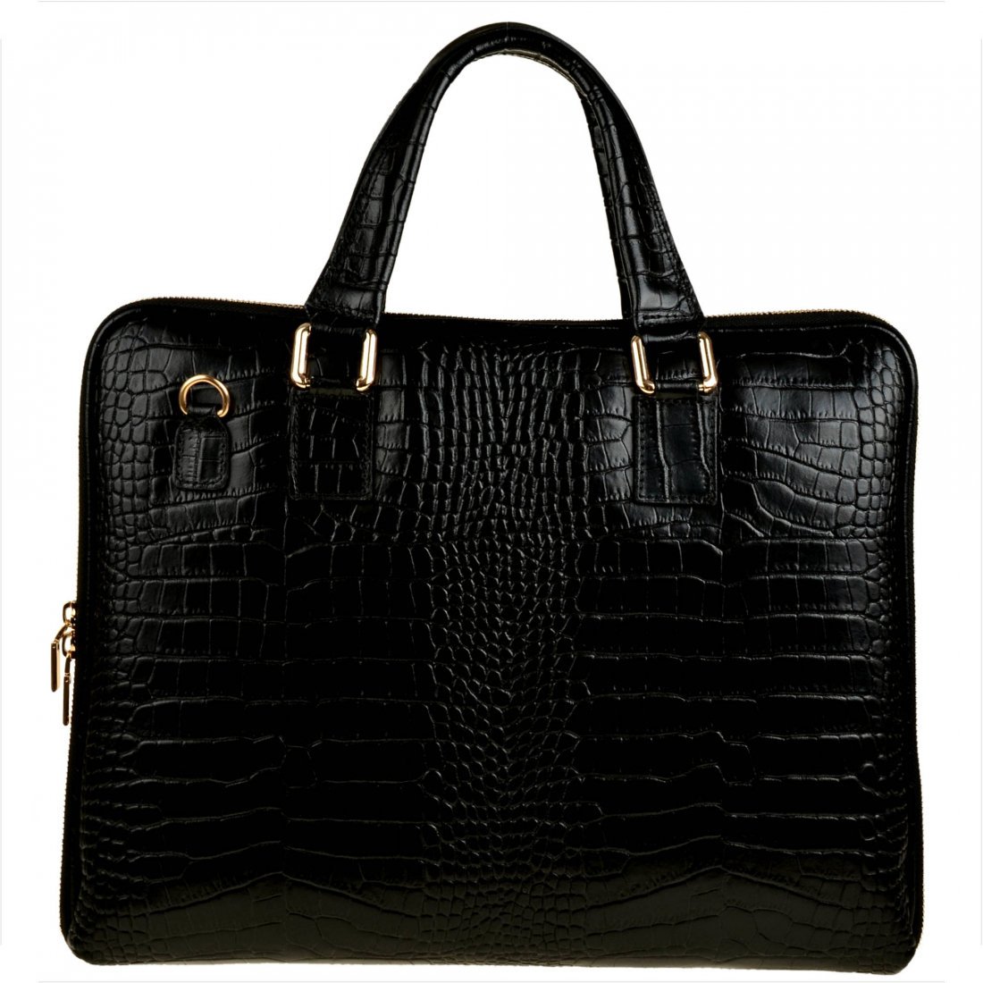 Skórzana aktówka damska wzór krokodylej skóry czarna