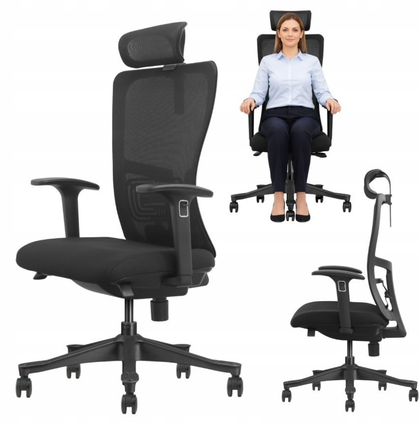 Ergostill Fotel biurowy gamingowy ergonomiczny obrotowy regulowany SK5BH czarny