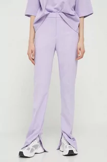 Spodnie damskie - HUGO spodnie damskie kolor fioletowy proste high waist - Hugo - grafika 1