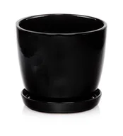 Donice - Okrągła Czarna Doniczka Z Podstawkiem 24X19 Cm - miniaturka - grafika 1
