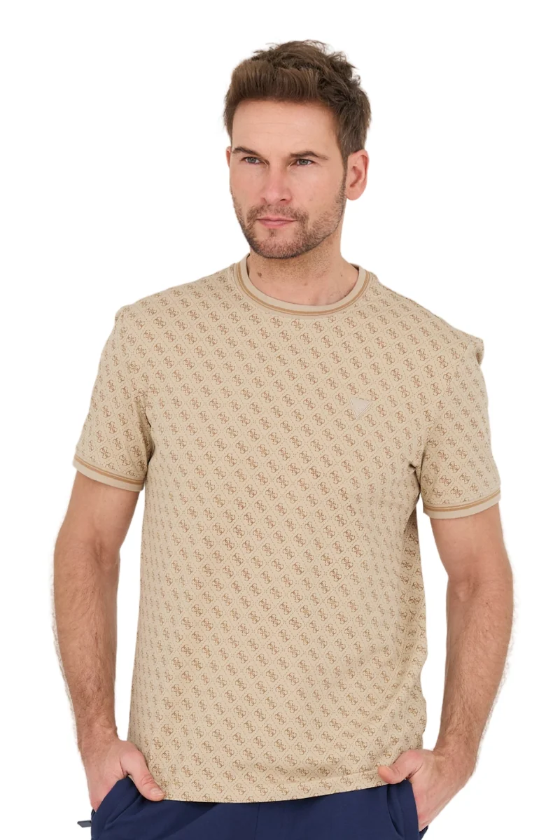 GUESS Beżowy męski t-shirt Marshall L