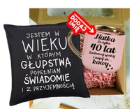 Gadżety dla niej i dla niego - Zestaw prezentowy na 40 urodziny - kubek na 40 z imieniem oraz poduszka - miniaturka - grafika 1
