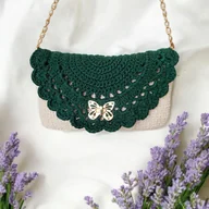 Torebki damskie - Ażurowa torebka z motylem ecru + zieleń - miniaturka - grafika 1