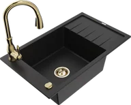 Zlewozmywaki z baterią - Mexen Elias zlewozmywak granitowy 1-komorowy z ociekaczem i baterią kuchenną Savita, czarny - 6511-77-672601-50 - miniaturka - grafika 1