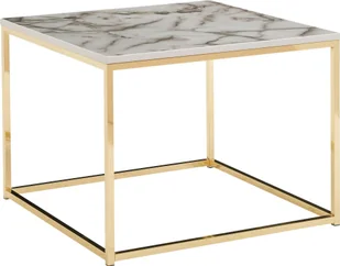 Stolik kawowy WOHNLING 60x60x45 cm o marmurowym wyglądzie biały / złoty, stolik do salonu z metalową ramą, stolik narożny do salonu, stolik boczny - Ławy i stoliki kawowe - miniaturka - grafika 1