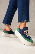 Półbuty damskie - Granatowe sneakersy skórzane damskie buty sportowe na platformie z zielonymi i rudymi wstawkami sznurowane PRODUKT POLSKI Casu M8730H6 - miniaturka - grafika 1