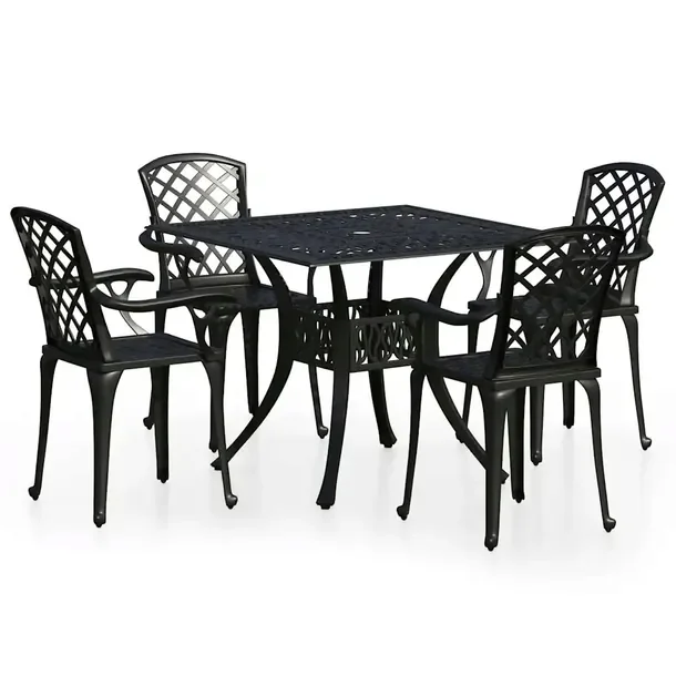 Zestaw mebli bistro z odlewanego aluminium, czarny, krzesła 61x60x93 cm, s