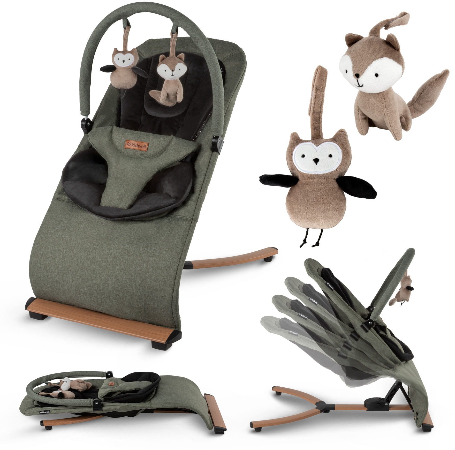 LeŻaczek bujaczek kidwell rubi skŁadany dla niemowlĄt green/black wooden