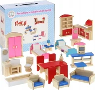 Domki dla lalek - Mebelki Drewniane Meble do Domku Zestaw dla Lalek Akcesoria 35 Elementów - miniaturka - grafika 1