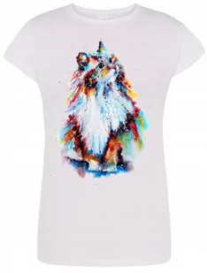 T-Shirt damski nadruk Kolorowy Kot Rozm.L - Koszulki i topy damskie - miniaturka - grafika 1