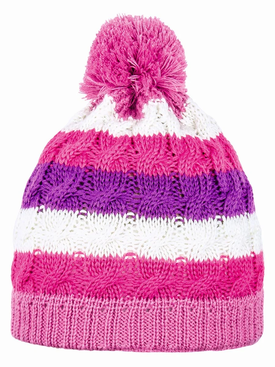 Dziewczęca czapka zimowa z pomponem różowa Doll r.55