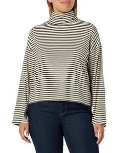 VERO MODA Vmfiona Ls Roll Neck Short Top VMA Noos koszulka z długim rękawem, brzoskwinia/paski: czarny, XL - Koszulki i topy damskie - miniaturka - grafika 1