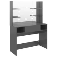 Toaletki - shumee Stolik do makijażu z LED 100x40x135 cm MDF lśniący szary - miniaturka - grafika 1