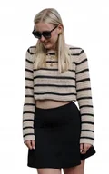 Swetry damskie - PIECES DAMSKI SWETER BEŻOWY W PASKI KLASYCZNY S DRE - miniaturka - grafika 1