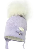 Czapki dla dzieci - Dziewczęca czapka na zimę KAMILA z pomponem lawendowy - miniaturka - grafika 1