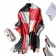 Apaszki i szaliki damskie - Szalik Damski kaszmirowy CZERWONY czarny beżowy szal CIEPŁY KLASYK KOLORY - miniaturka - grafika 1