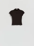 Koszulki i topy damskie - Reserved - T-shirt z wiskozą - ciemnobrązowy - miniaturka - grafika 1