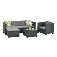 Stoły ogrodowe - Unique Vente Salon ogrodowy MANHATTAN z formowanego technorattanu: 4-osobowa sofa narożna, fotel i ława kolor antracytowy - miniaturka - grafika 1