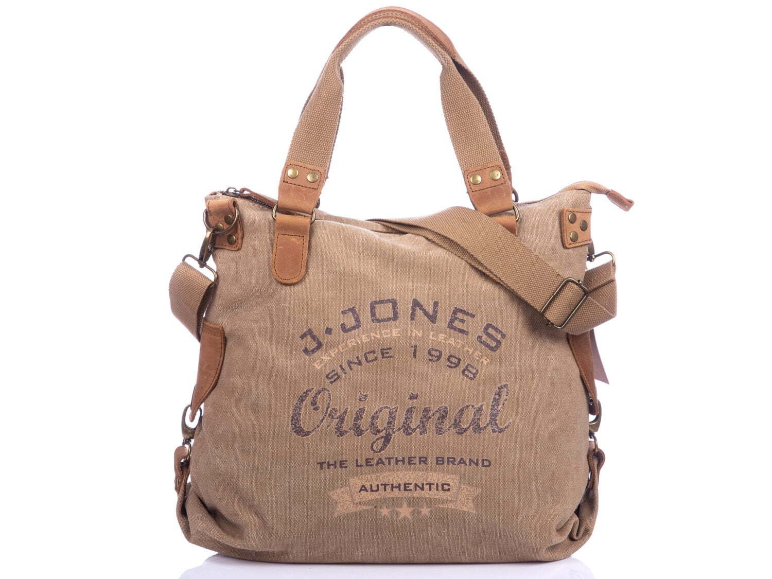 Torebka damska na ramię brązowa w stylu vintage/retro canvas + skóra naturalna shopperka pojemna i duża