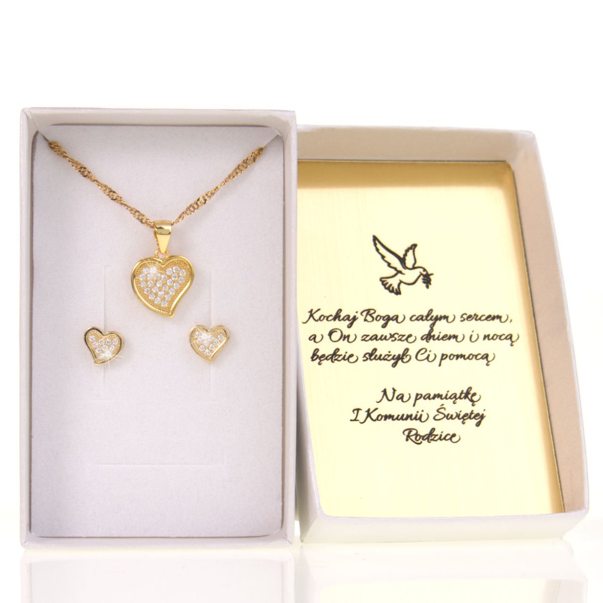 Srebrny Komplet Naszyjnik i Kolczyki Komunia Chrzest Grawer
