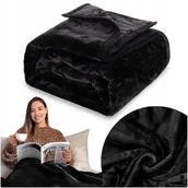 Koce - Koc 160x200 akrylowy jednolity ciepły GRUBY pled na łóżko YASEMIN czarny - miniaturka - grafika 1