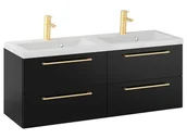 Szafki łazienkowe - Szafka Wisząca Z Umywalką RON 120 cm DUO - Czarny Mat - Uchwyty Złote Szczotkowane - miniaturka - grafika 1