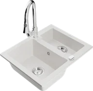 Zlewozmywaki z baterią - Mexen Carlos zlewozmywak granitowy 1,5-komorowy z baterią kuchenną Elia, biały - 6518-20-670101-00 - miniaturka - grafika 1