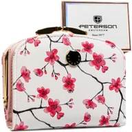 Portfele - PETERSON Kolorowa portmonetka damska na zatrzask i bigiel kwiatowy wzór skóra ekologiczna złote okucia pudełko na prezent ochrona kart RFID STOP - miniaturka - grafika 1